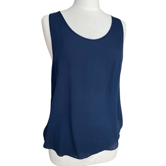 Theory 100% Silk Sleeveless Shell Tank Navy Blue Closet Staple Office Layer Sz L - Picture 1 of 12